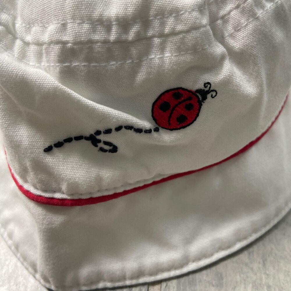 Gymboree Cotton Embroidered Ladybug Sun Bucket Hat White Red Size 0-6 months - Picture 3 of 9